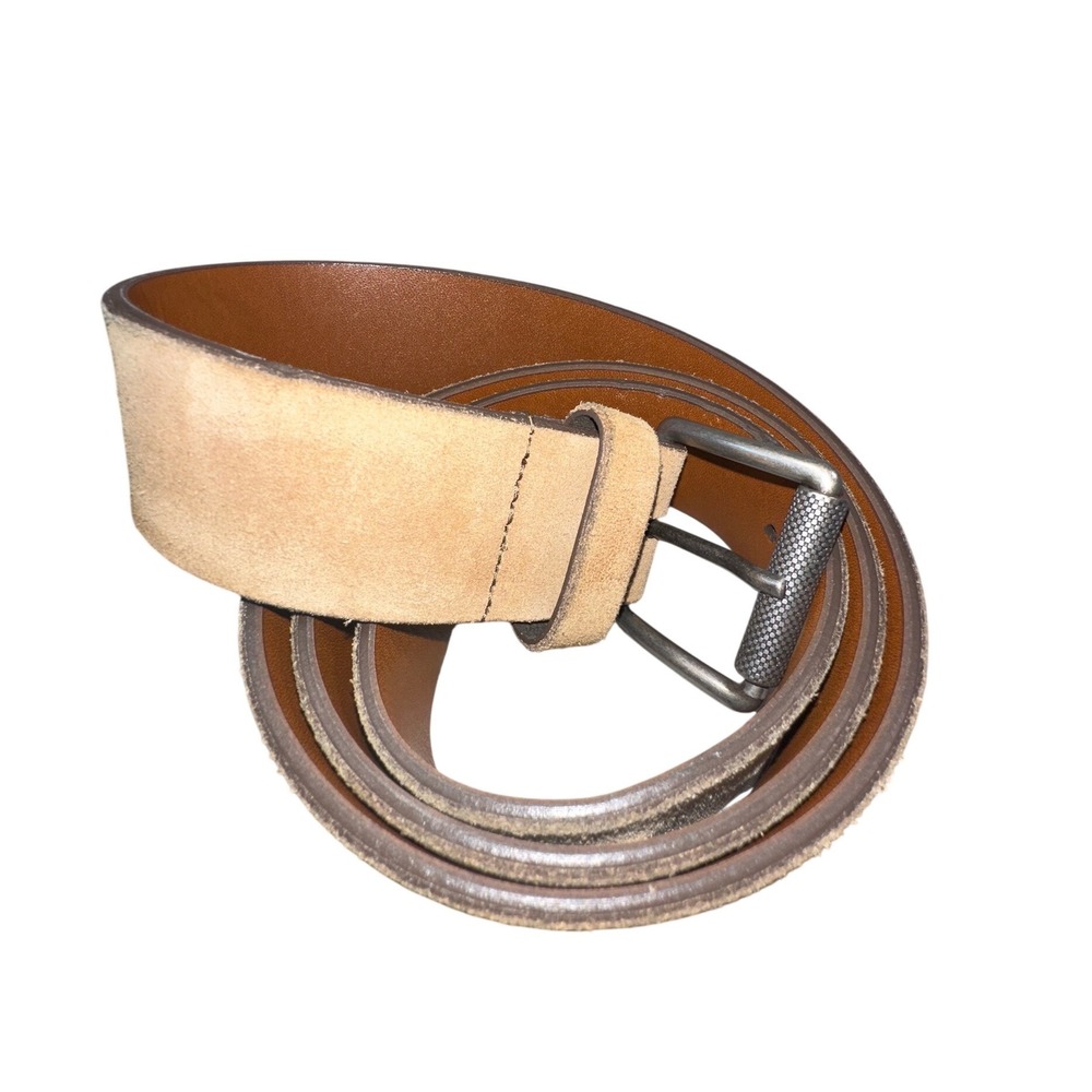 1901 Mens Tan Suede Leather Belt Size 40 Tan Brown Gunmetal Roller Buckle USA